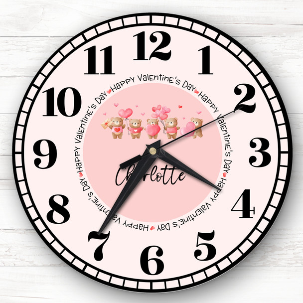 Watercolour Cute Teddy Bears With Hearts Valentine's Gift Personalised Clock