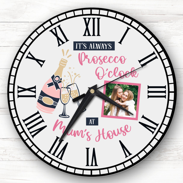 Prosecco O'clock Mums House Photo Mother's Day Gift Grey Personalised Clock