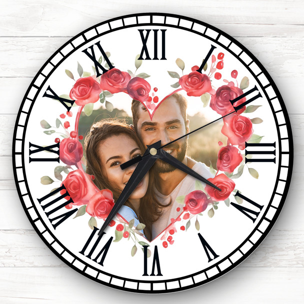 Heart Red Roses Photo Valentine's Day Gift Anniversary Personalised Clock