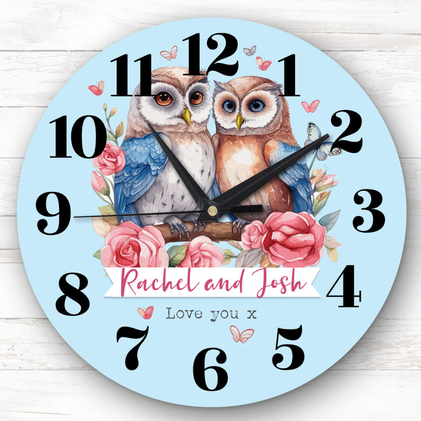 Owl Couple Love Birds Valentine's Day Gift Anniversary Personalised Clock