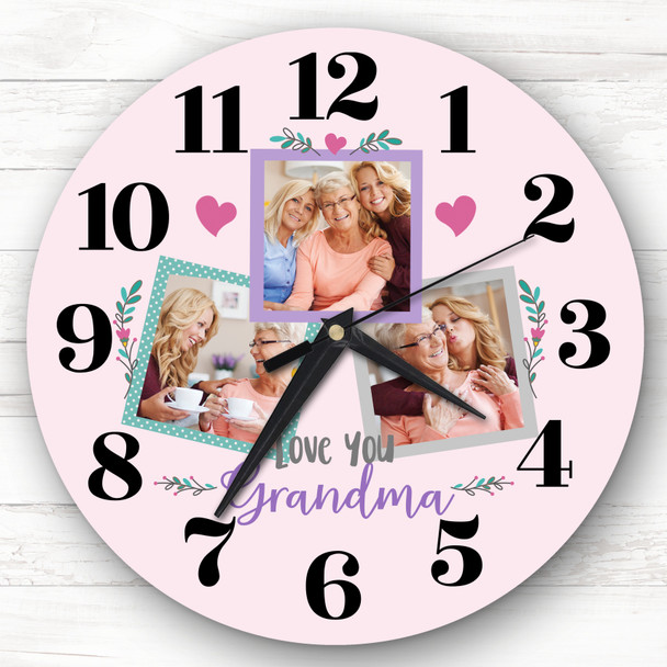 Grandma Love You Photo Pink Mother's Day Birthday Gift Personalised Clock