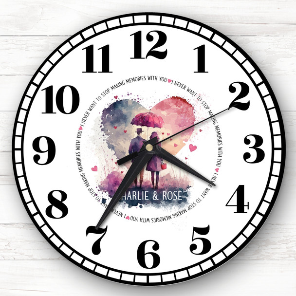 Umbrella Couple Romantic Anniversary Valentine's Gift Personalised Clock