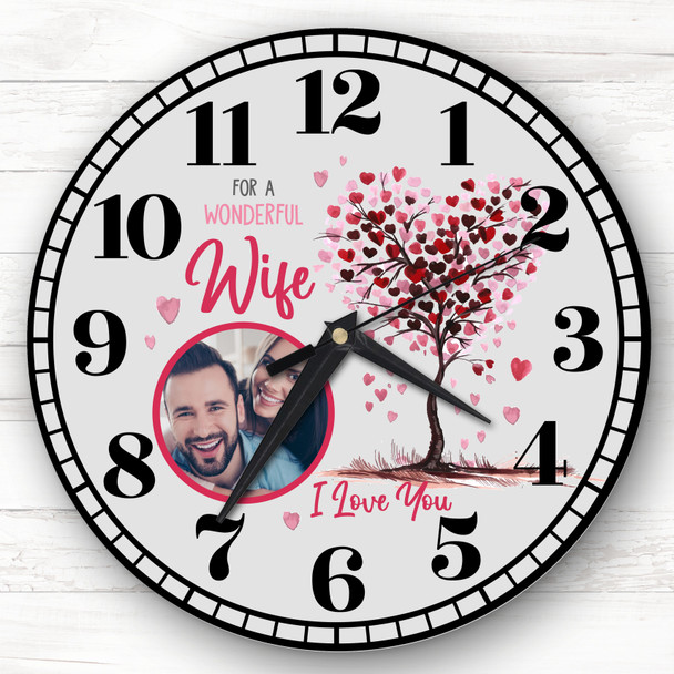 Wife Tree Photo Valentine's Day Gift Anniversary Grey Personalised Clock