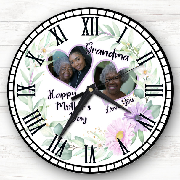 Grandma Purple Hearts Photo Frame Mother's Day Gift Personalised Clock