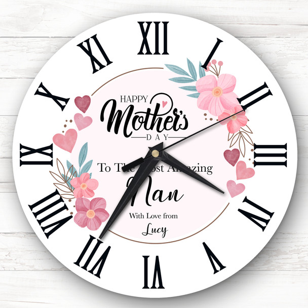Pink Floral The Most Amazing Nan Mother's Day Gift Personalised Clock