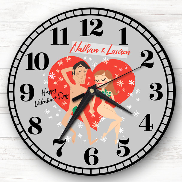 Grey Sexy Couple Sleeping Valentine's Day Gift Personalised Clock