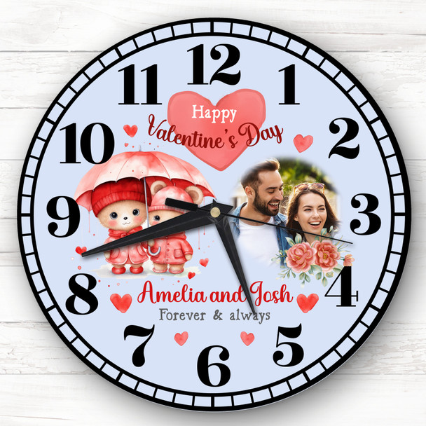 Valentine's Day Gift Couple Bear Photo Blue Personalised Clock