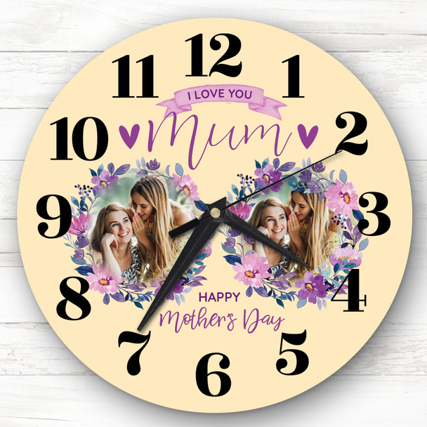 Mum Mother's Day Gift Yellow Flower Photos Personalised Clock