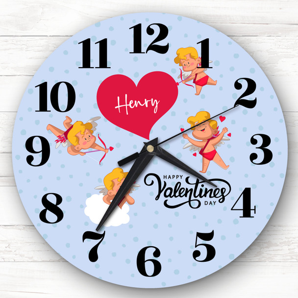 Blue Cute Love Cupid Valentine's Day Gift Personalised Clock