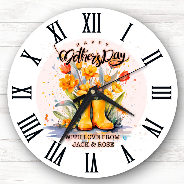 Floral Wellington Boots Mother's Day Gift Personalised Clock
