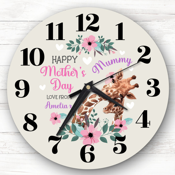 Mummy Mother's Day Gift Giraffe Neutral Personalised Clock