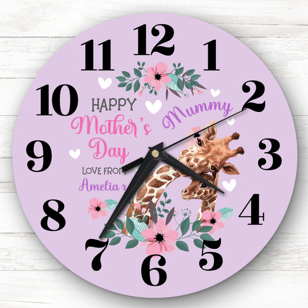 Mummy Mother's Day Gift Giraffe Purple Personalised Clock