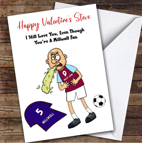 Westham Vomiting On Millwall Funny Millwall Football Fan Valentine's Card
