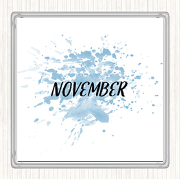 Blue White November Inspirational Quote Coaster