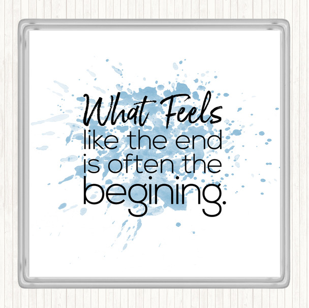 Blue White Often The Beginning Inspirational Quote Coaster