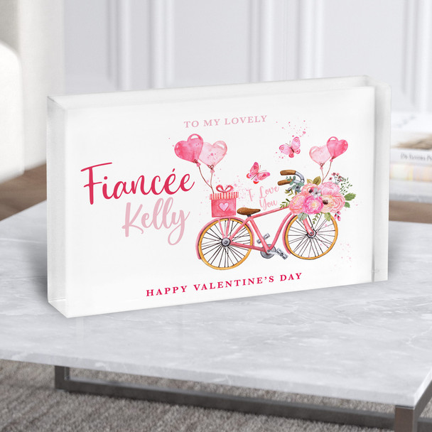 Fiancée Valentine's Gift Watercolour Floral Hearts Balloons Bike Acrylic Block