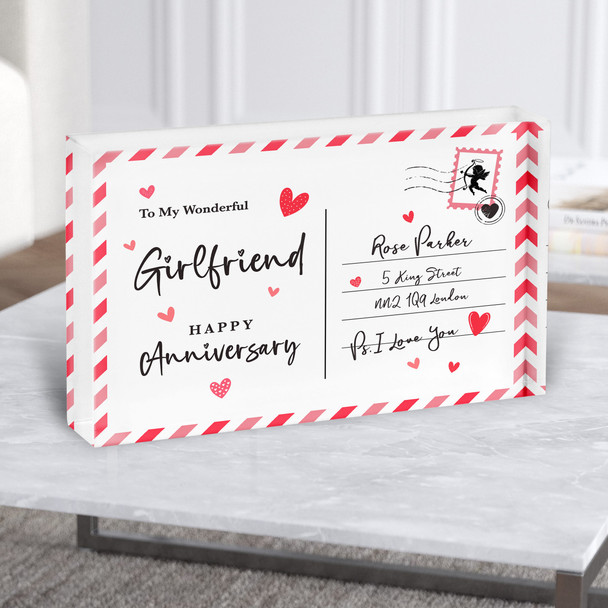 Anniversary Gift For Girlfriend Love Postcard Personalised Acrylic Block