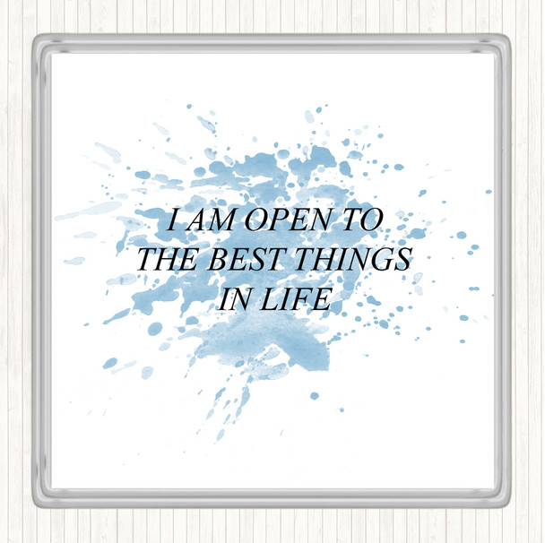 Blue White Open To The Best Inspirational Quote Coaster