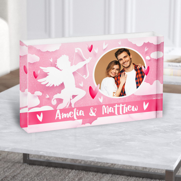 Cupid Valentine's Day Photo Gift Pink Personalised Acrylic Block
