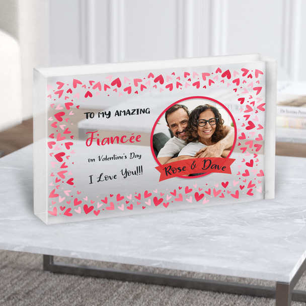 Valentine's Gift For Fiancée Love Hearts Circle Photo Custom Clear Acrylic Block