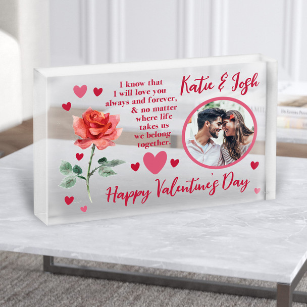 Rose Romantic Photo Happy Valentine's Day Gift Personalised Clear Acrylic Block