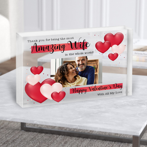 Amazing Wife Valentine's Day Gift Red Heart Photo Custom Clear Acrylic Block