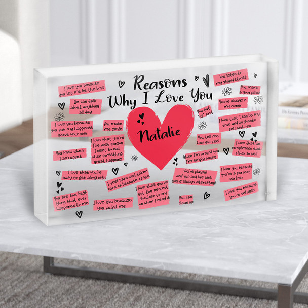 Reasons Why I Love You Romantic Valentine's Gift Custom Clear Acrylic Block