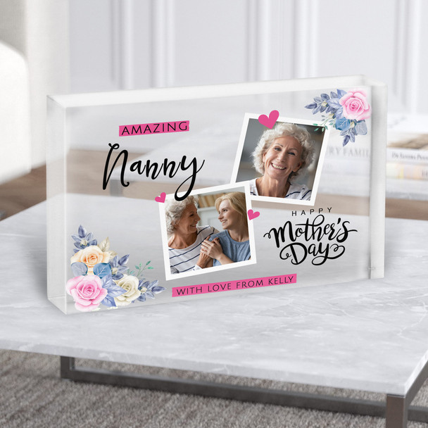 Amazing Mother's Day Gift For Nanny Floral Photo Custom Clear Acrylic Block