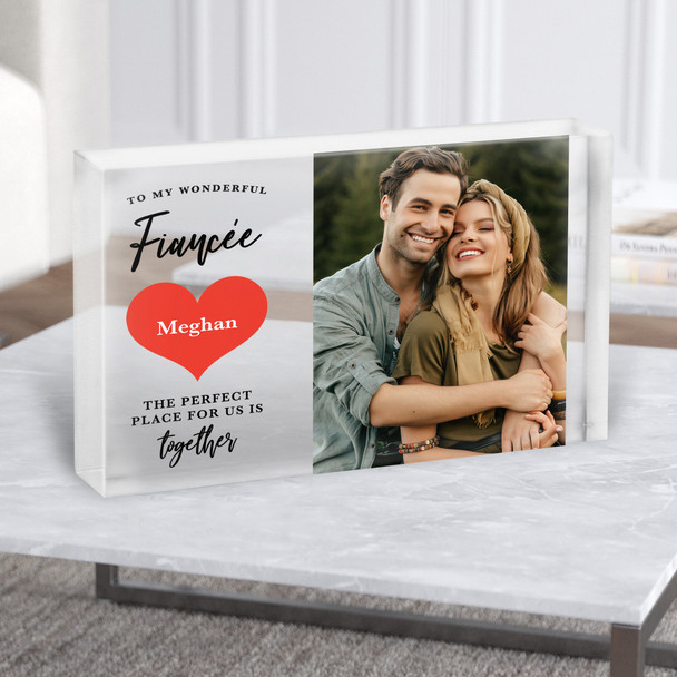 Romantic Gift For Fiancée Red Heart Photo Personalised Clear Acrylic Block