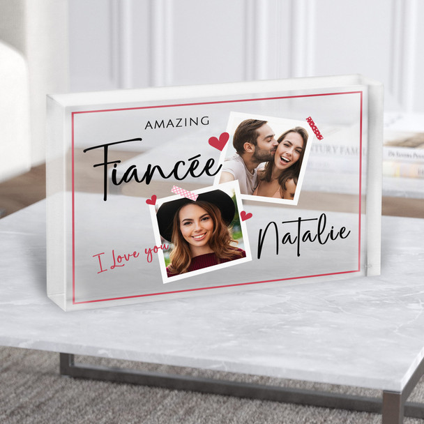 Gift For FiancÃ©e Square Photo Frames Personalised Clear Acrylic Block