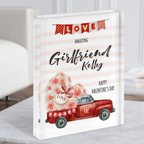 Valentine's Gift For Girlfriend Watercolour Red Love Truck Custom Acrylic Block