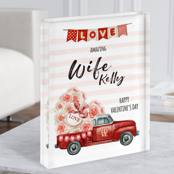 Valentine's Gift For Wife Watercolour Red Love Truck Personalised Acrylic Block