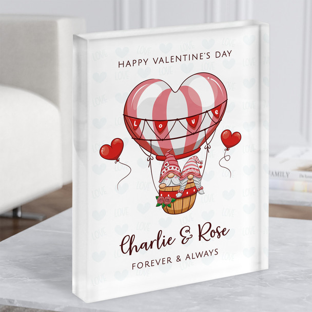 Valentine's Day Gift Balloon With Gnome Couple Personalised Acrylic Block