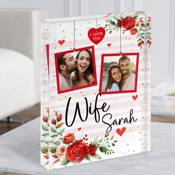 Gift For Wife Floral Red Hanging Photo Frames Personalised Acrylic Block
