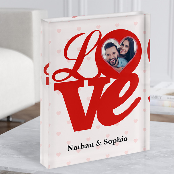 Love Word Photo Frame Romantic Gift Personalised Acrylic Block