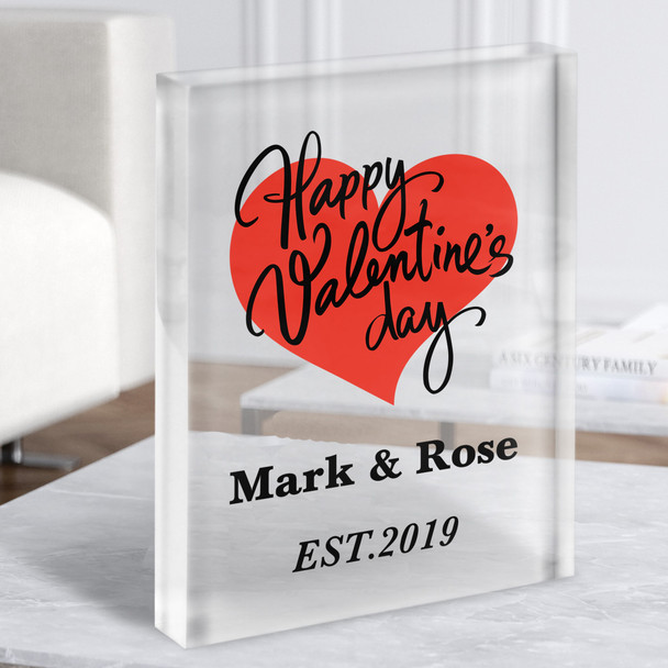 Red Heart Year Established Valentine's Day Gift Personalised Clear Acrylic Block