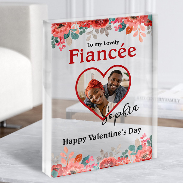 Valentine's Gift For Fiancée Heart Photo Frame Personalised Clear Acrylic Block