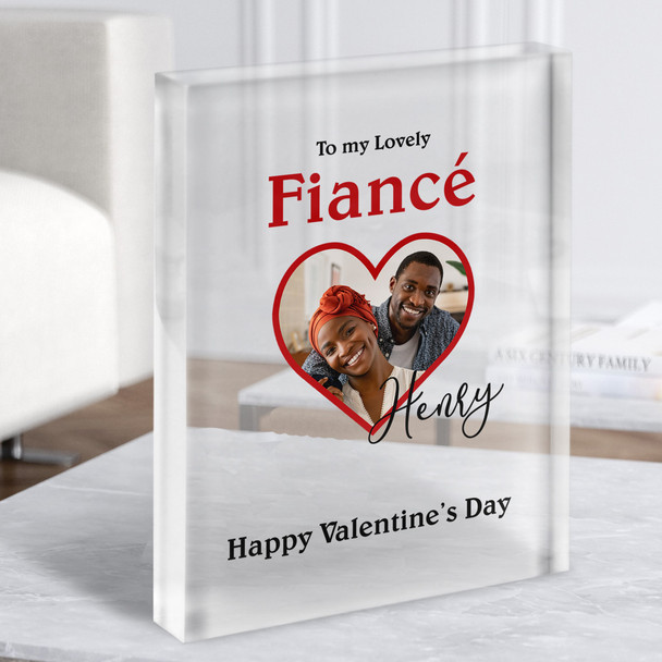 Valentine's Gift For Fiancé Heart Photo Frame Personalised Clear Acrylic Block