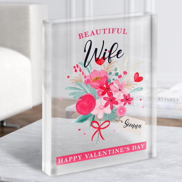 Valentine's Gift For Wife Floral Love Bouquet Personalised Clear Acrylic Block