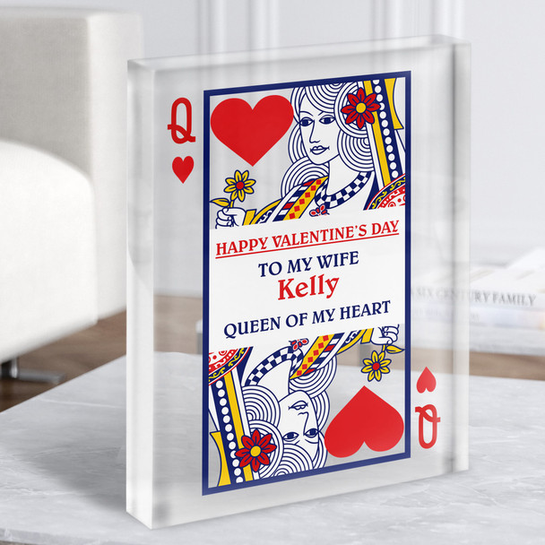 Valentine Gift For Wife Queen Of Heart Card Personalised Clear Acrylic Block