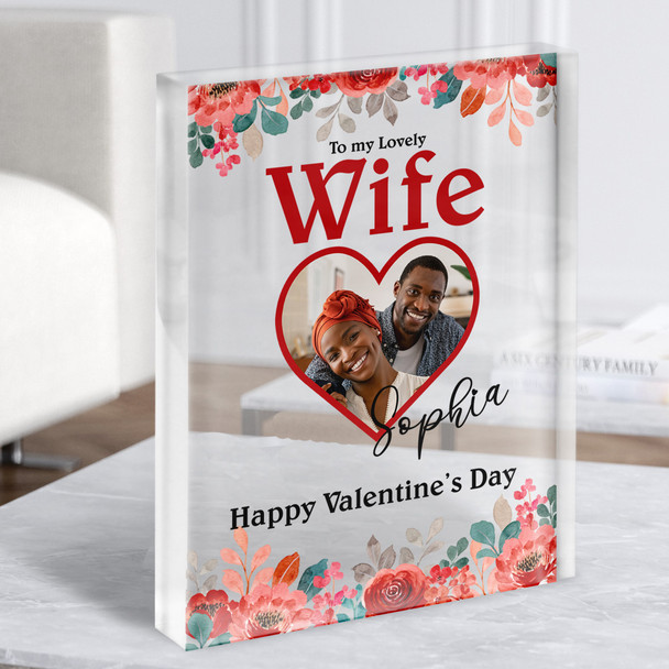 Valentine's Gift For Wife Heart Photo Frame Personalised Clear Acrylic Block