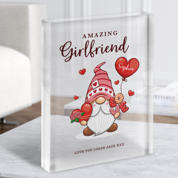 Romantic Gift For Girlfriend Gnome With Love Heart Custom Clear Acrylic Block