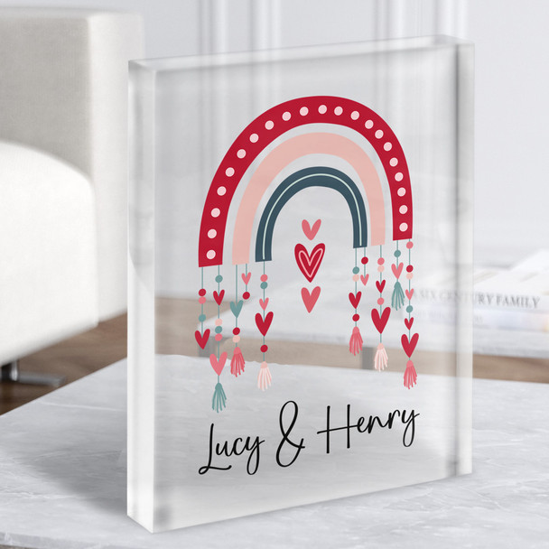 Love Rainbow Romantic Couple Names Gift Personalised Clear Acrylic Block