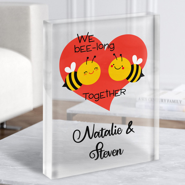 Love Heart Bee Couple Romantic Gift Personalised Clear Acrylic Block