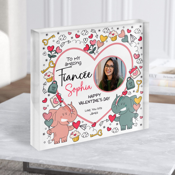 Valentine's Day Gift For Fiancée Love Doodles Elephant Square Acrylic Block