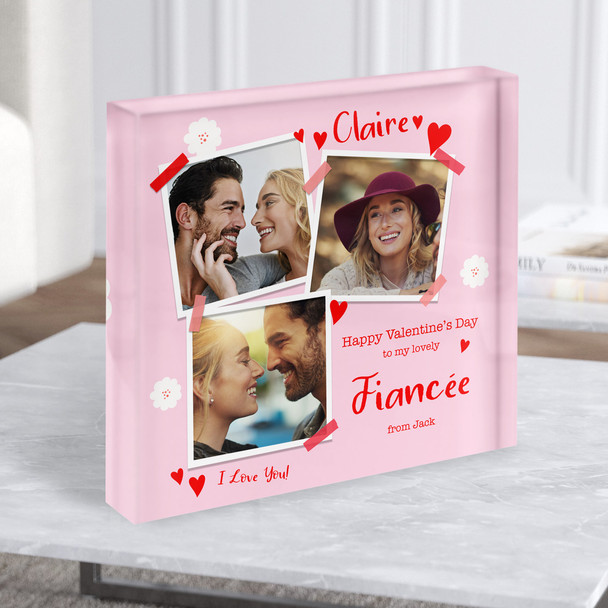 Valentine's Day Gift For Fiancée Pink Background Photo Square Acrylic Block