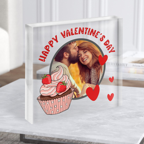 Cupcake Happy Valentine's Day Photo Gift Personalised Clear Square Acrylic Block