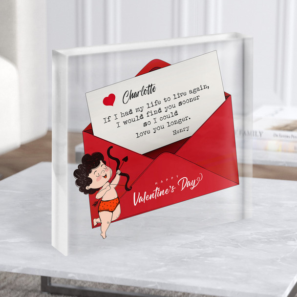 Cupid Red Envelope Love Letter Valentines' Day Gift Clear Square Acrylic Block