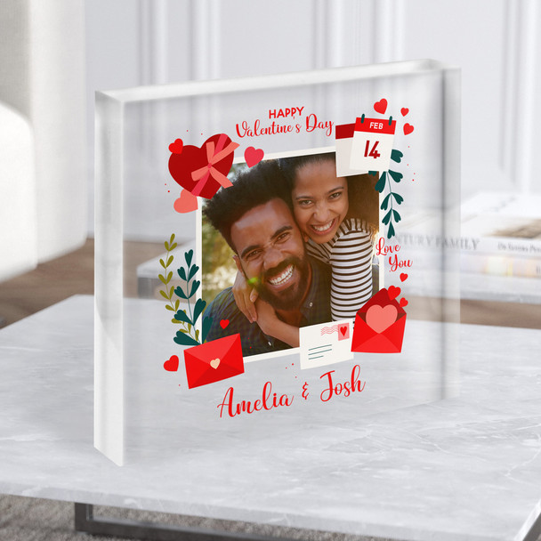 Happy Valentine's Day Photo Frame Gift Personalised Clear Square Acrylic Block