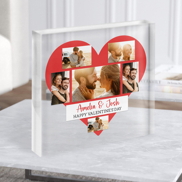 Red Heart Photo Happy Valentine's Day Gift Custom Clear Square Acrylic Block
